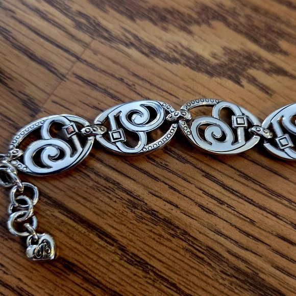 BRIGHTON Vintage Swirl Heart And Crystal Link Bracelet SWEET AND SPARKLY! - Picture 9 of 11